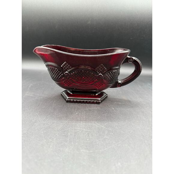 Vintage Avon 1876 Cape Cod Red Glass Footed Gravy Boat w/ Handle - Picture 2 of 8